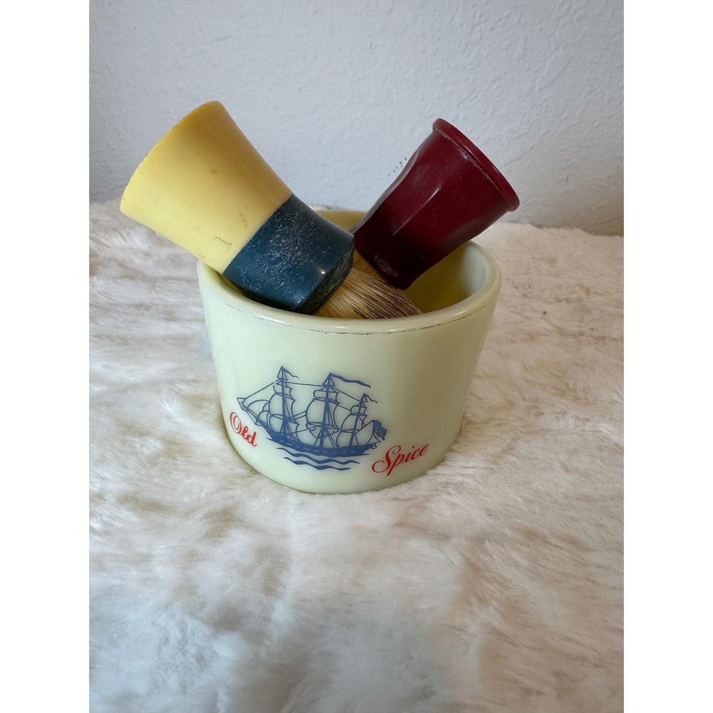 Vintage Old Spice Shaving Mug Milk Glass Ever-Ready F40 Erskine 3103 Brush Set